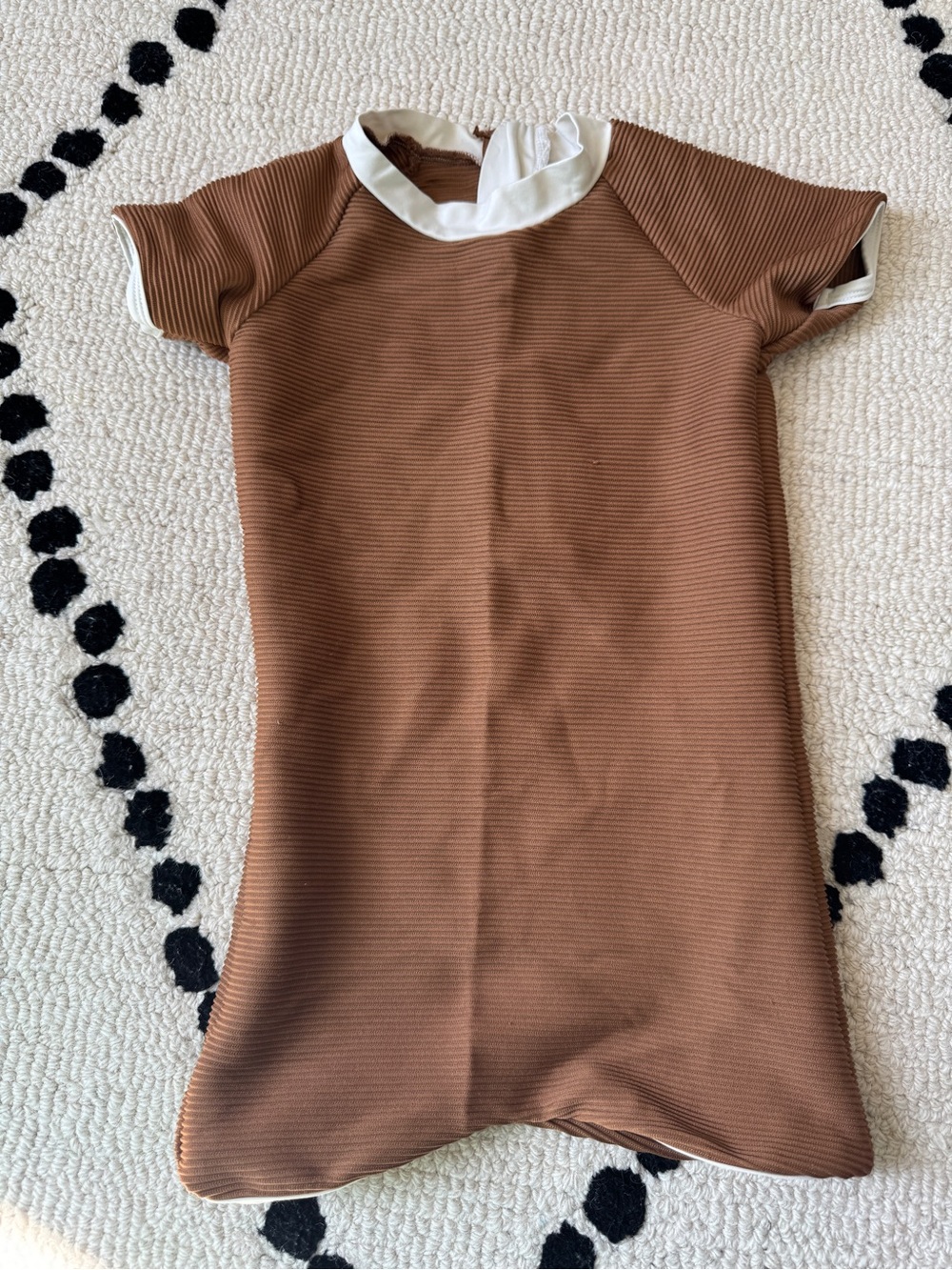 Kids Brown One-Piece Swim Suit with White Trim